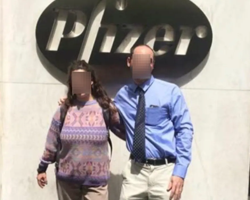 Dorothy in an alleged ‘joke’ picture outside of a Pfizer building