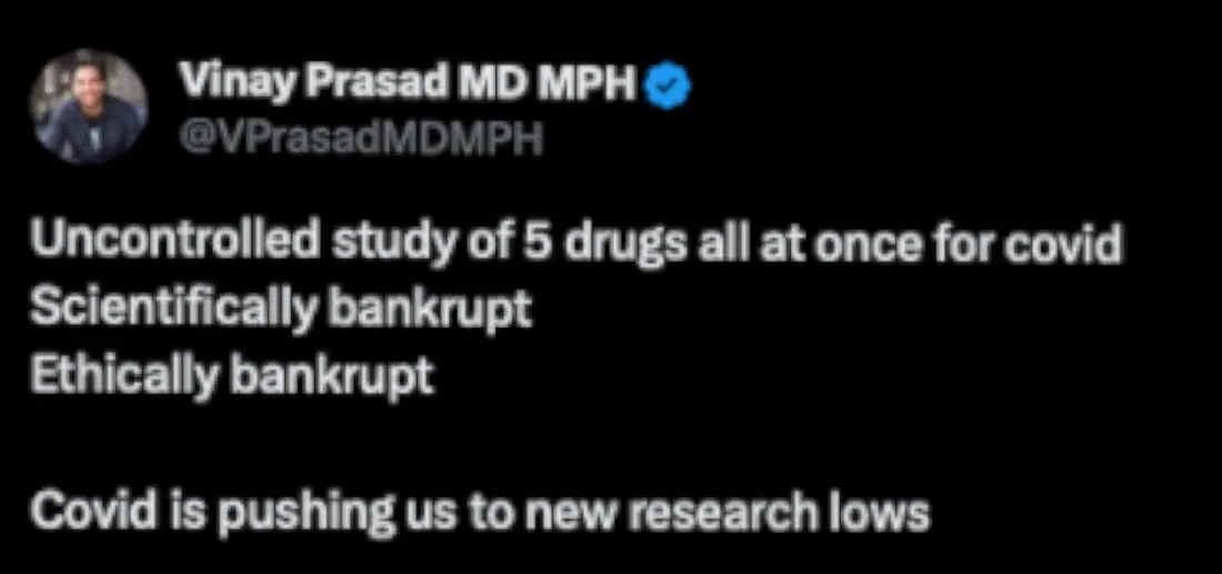 Tweet from UC San Francisco’s Vinay Prasad