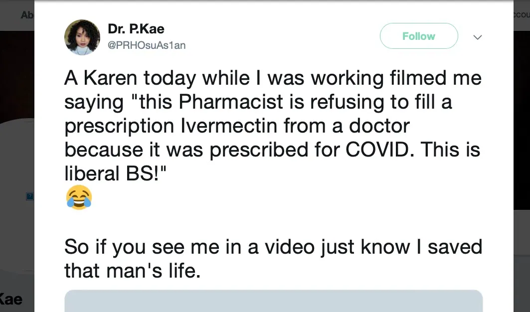 Tweet from Pharmacist in Jacksonville Florida