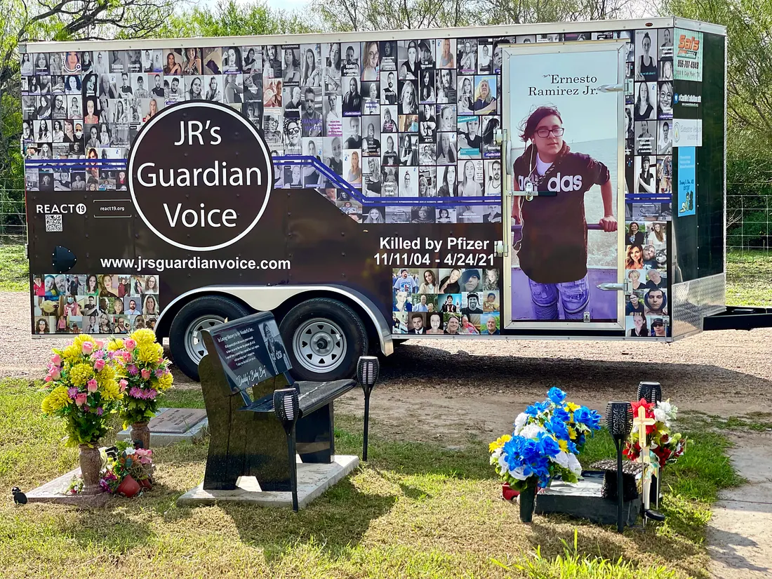 Ernest’s trailer covered with pics and names of those killed by the FDA’s actions