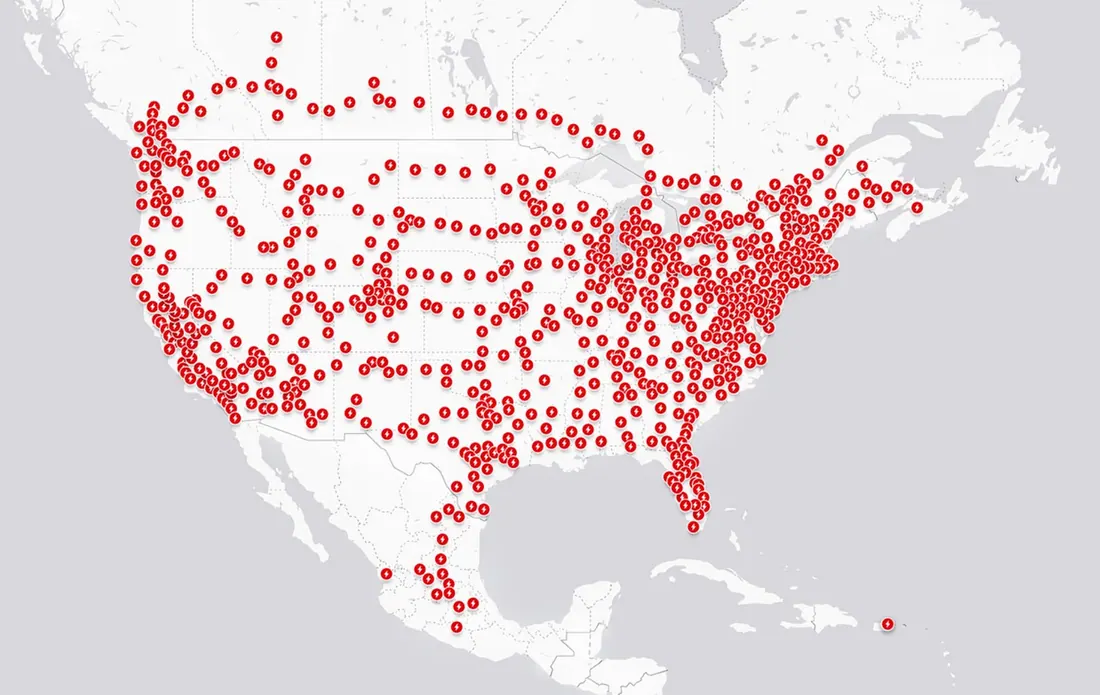 Tesla Supercharger Map, August 2024