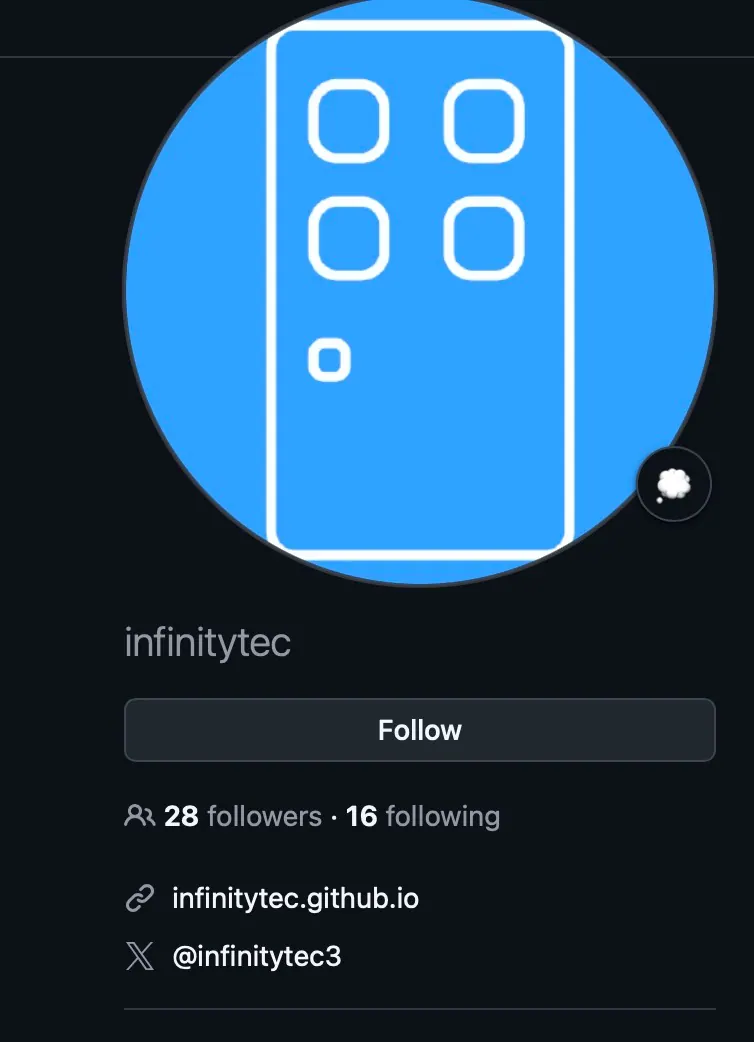 Infinitytec’s GitHub profile listing his x account