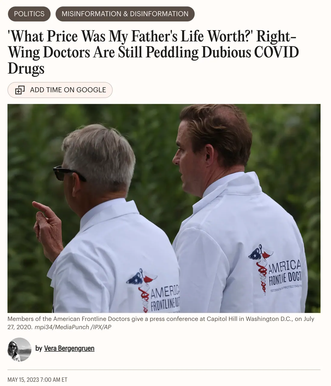 MEDIA BIAS? Time’s article attacking doctors on political grounds. (Archive.org)