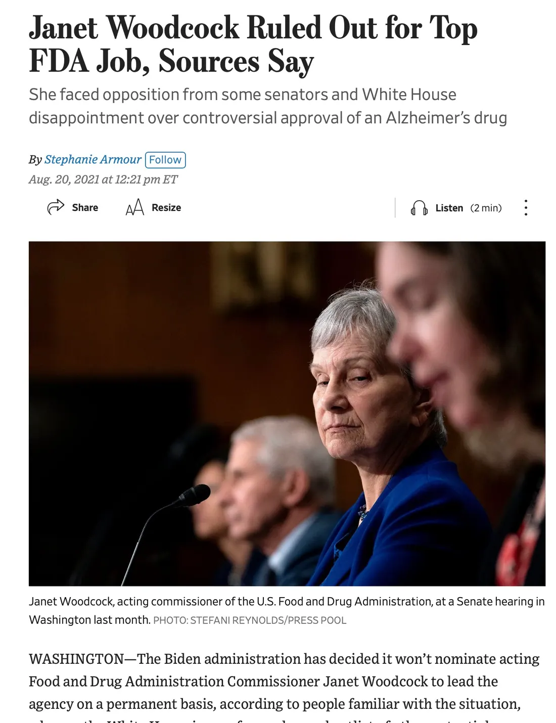 Wall Street Journal Headline from August 22, 2021