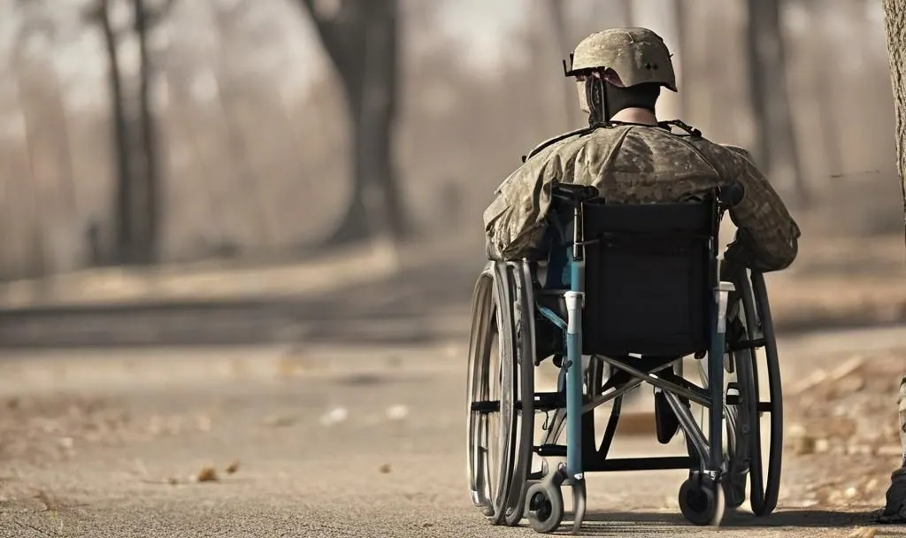 Wounded soldier in wheelchair