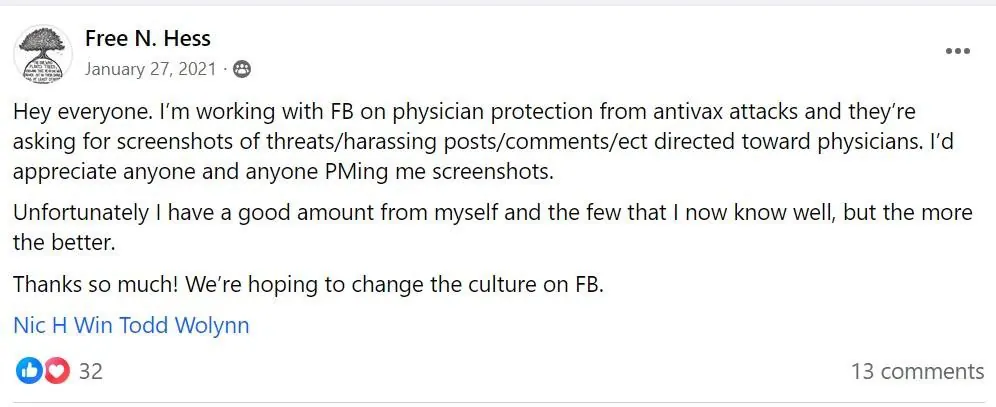 Group post where Todd et al were collaborating with Facebook