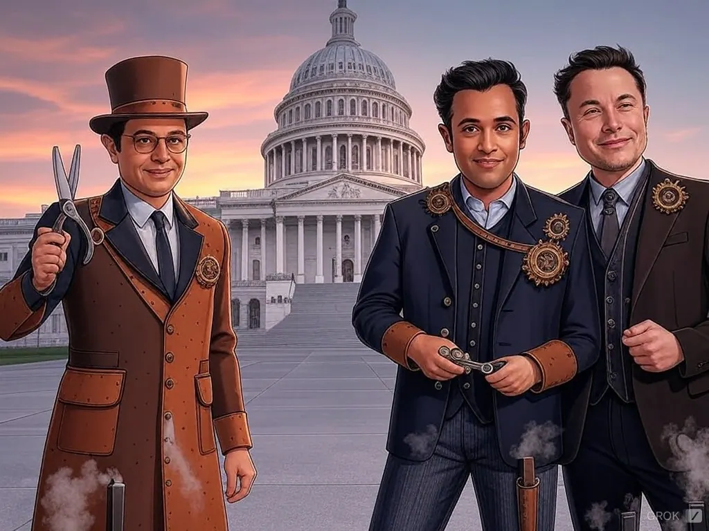 League of Legends inspired AI rendering of Mike Johnson, Vivek Ramaswamy and Elon Musk