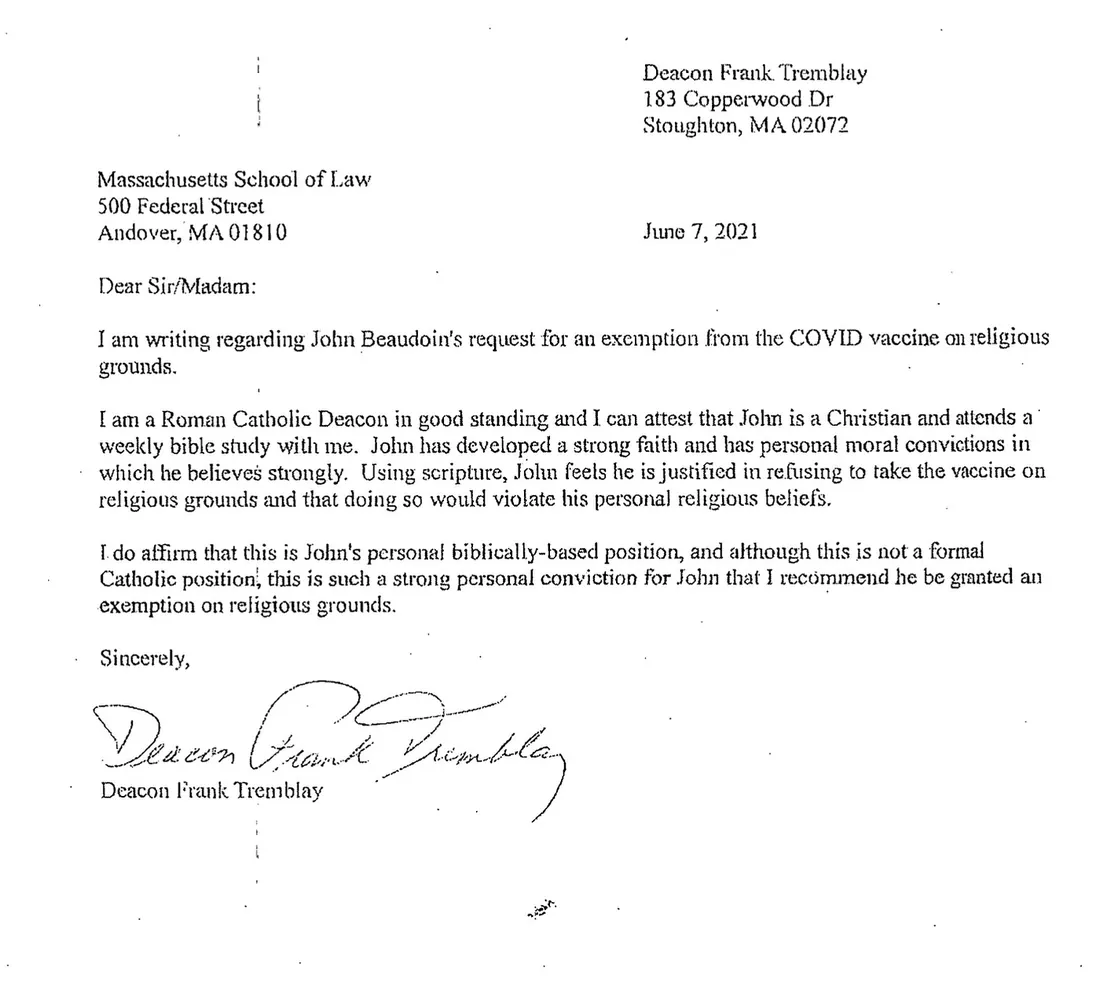Religious Exemption from Catholic Deacon