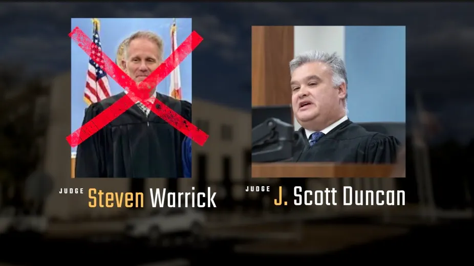 Milton, FL Judge Steven Warrick removed from case.